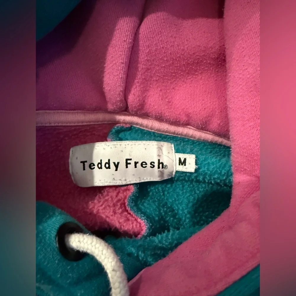Teddy Fresh Colorblock Hoodie Pink Teal Blue Pullover Fleece Streetwear M